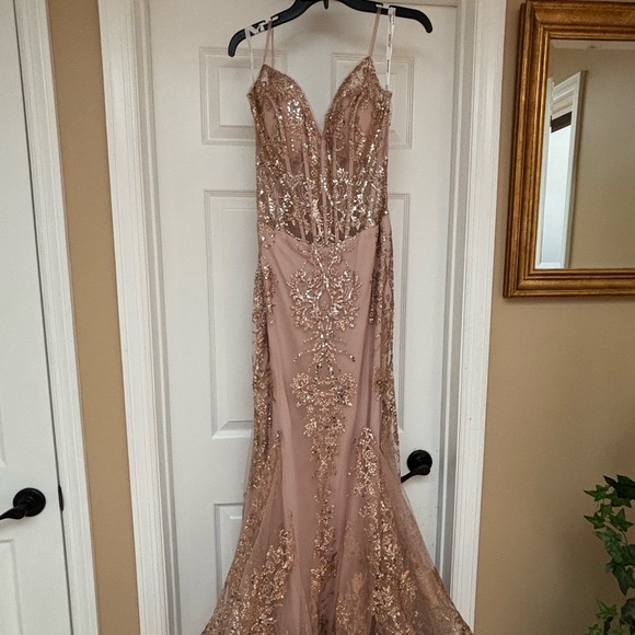 Jovani Rose Gold Sequence corset bodice Mermaid prom dress